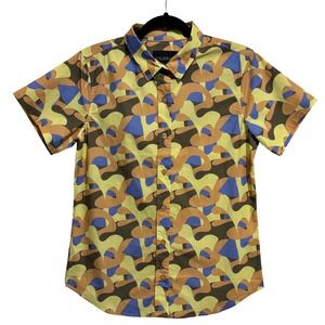 Wildfang Button Up Shirt Medium Yellow Blue Abstract Graphic Essential Short Slv